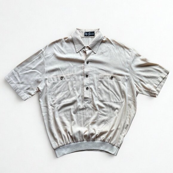 Vintage ALAN STUART Men’s Size M Banded Cream Club Retro Disco Shirt MINT! - Picture 1 of 9